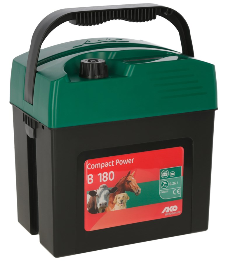 AKO Compact Power B180 Weidezaungerät mit Tierbildern und technischen Details