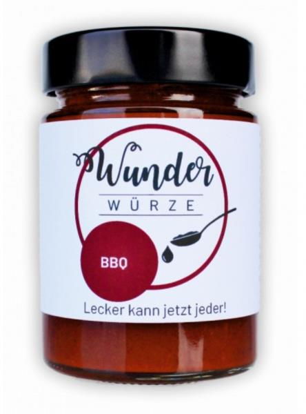 Glas Eatventure Wunderwürze BBQ mit weißem Etikett und rotem Kreis
