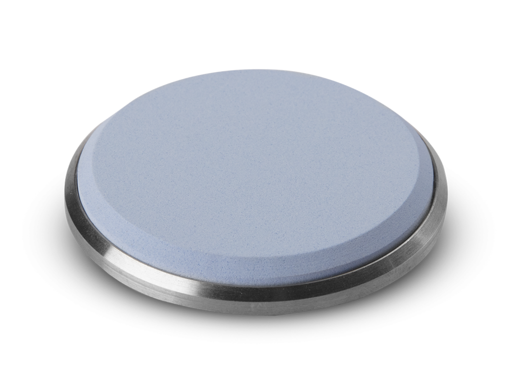 Runder HORL Stein #3000 Edelkorundstein fein mit blauer Oberfläche und metallischem Rand