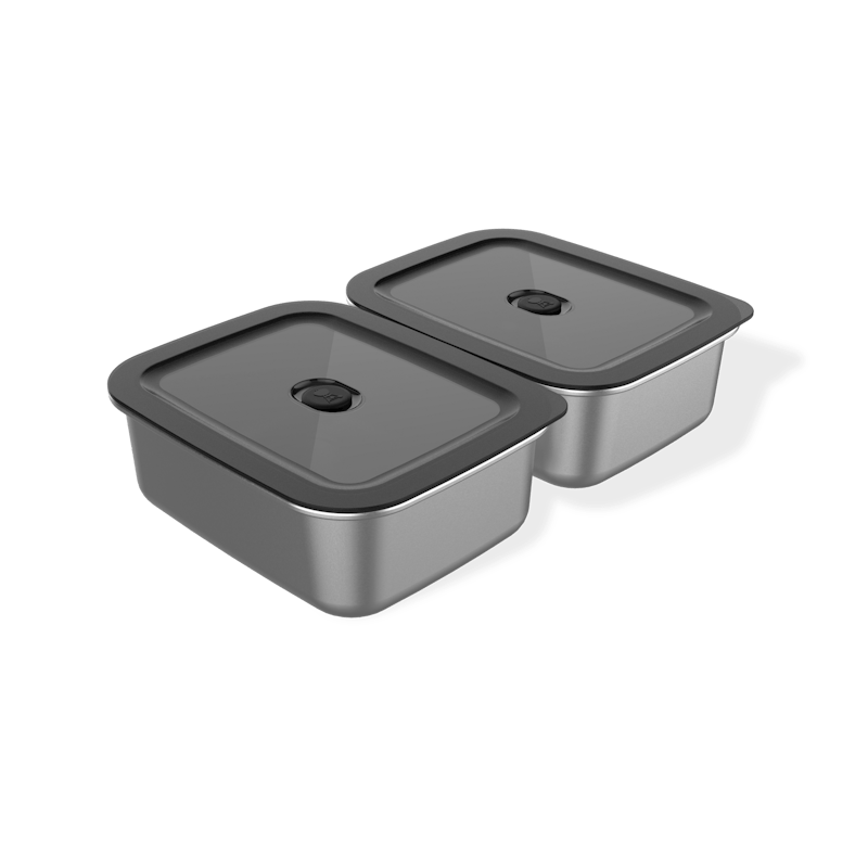 Zwei Edelstahl Aufbewahrungsboxen von Weber WORKS mit luftdichten Deckeln