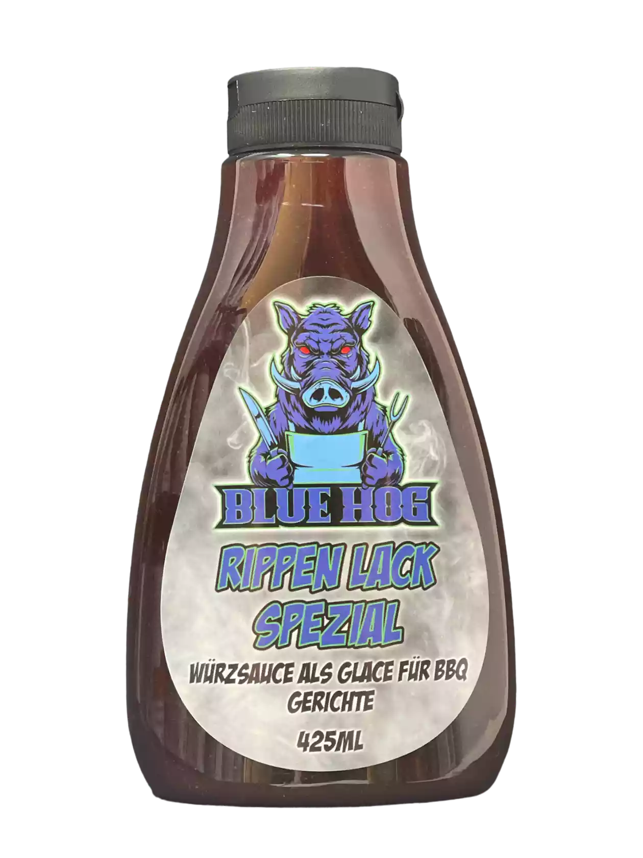Flasche Blue Hog Rippenlack Spezial BBQ Sauce mit Wildschwein-Logo