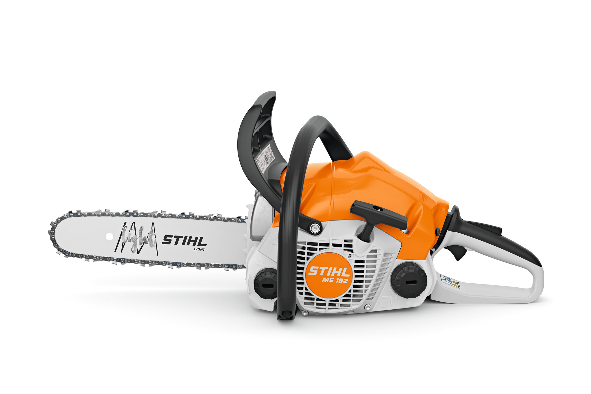 Stihl MS 162 Benzin-Kettensäge in Orange und Weiß mit klarer Modellkennzeichnung
