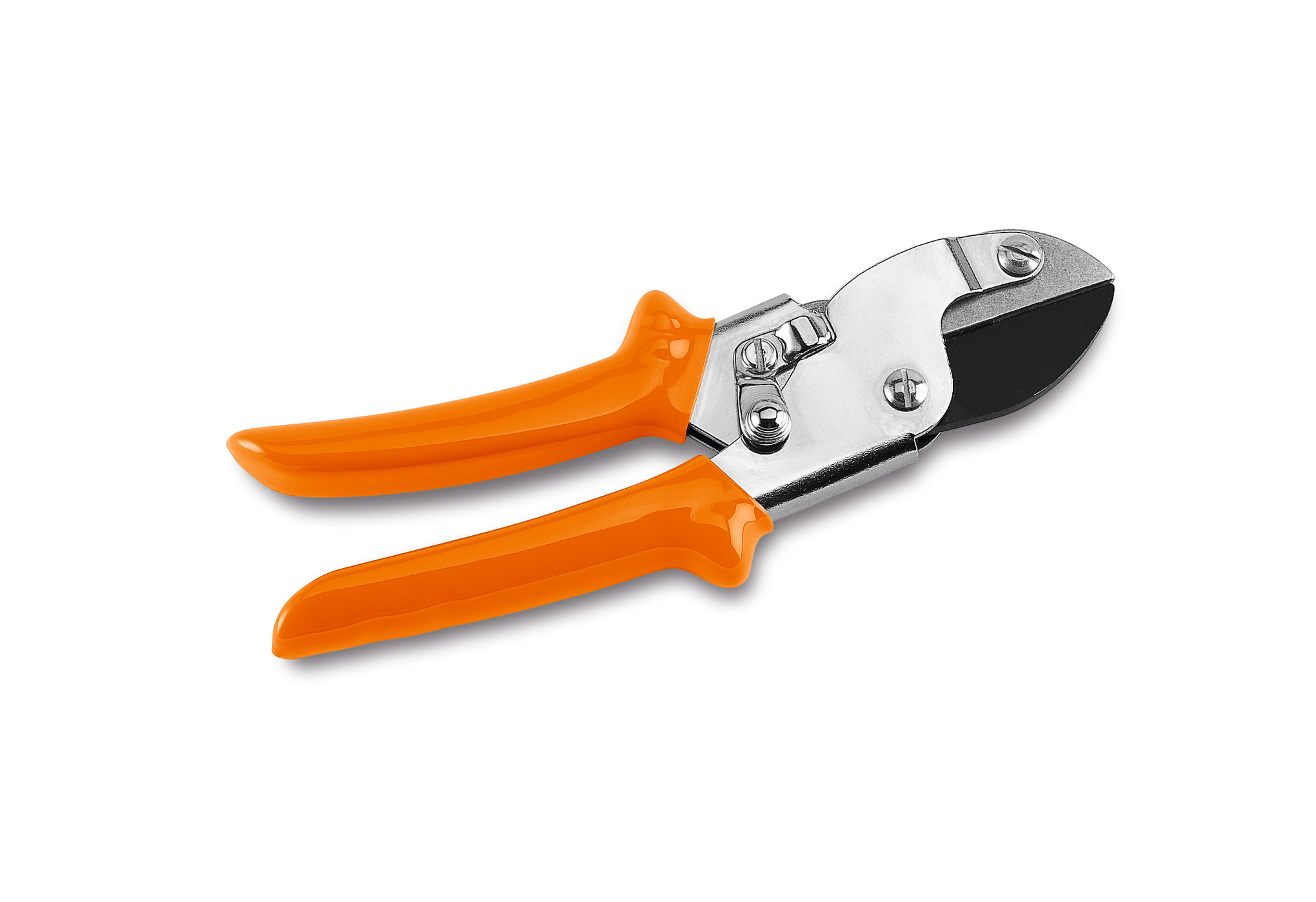 STIHL Gartenschere Amboss PG 25 mit orangefarbenen Griffen und silberner Klinge auf weißem Hintergrund