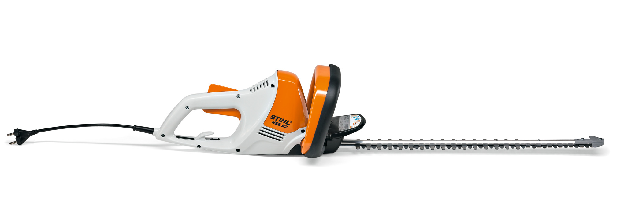STIHL HSE 52 elektrische Heckenschere auf weißem Hintergrund