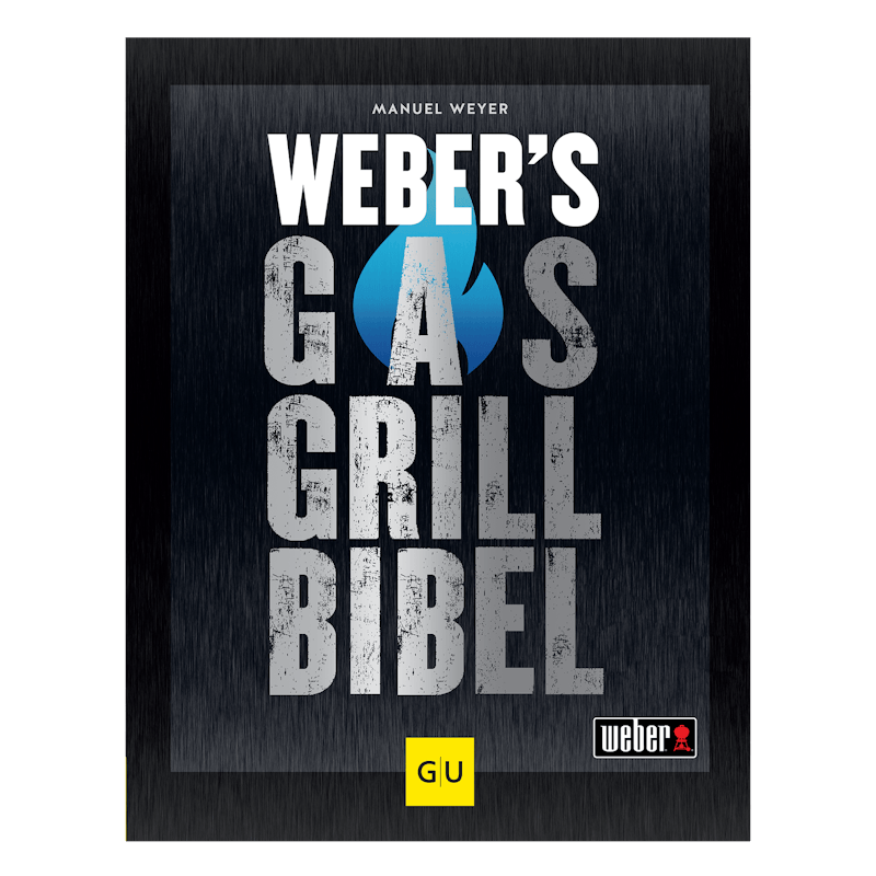 Cover von Weber's Gasgrill-Bibel von Manuel Weyer mit blauem Tropfen und Logos