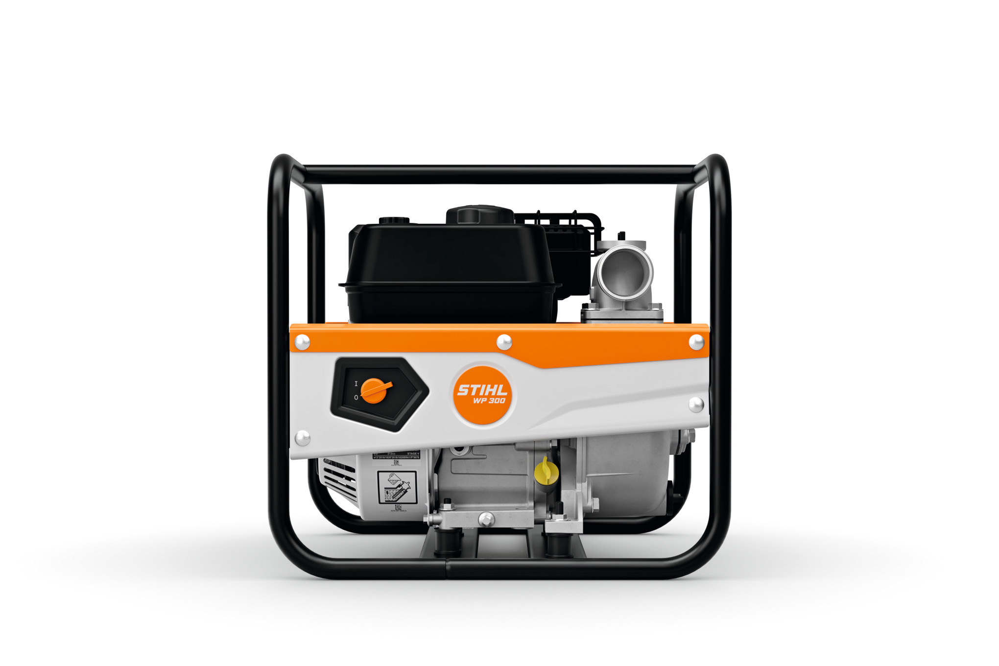 STIHL WP 300 Wasserpumpe in Orange und Grau auf weißem Hintergrund