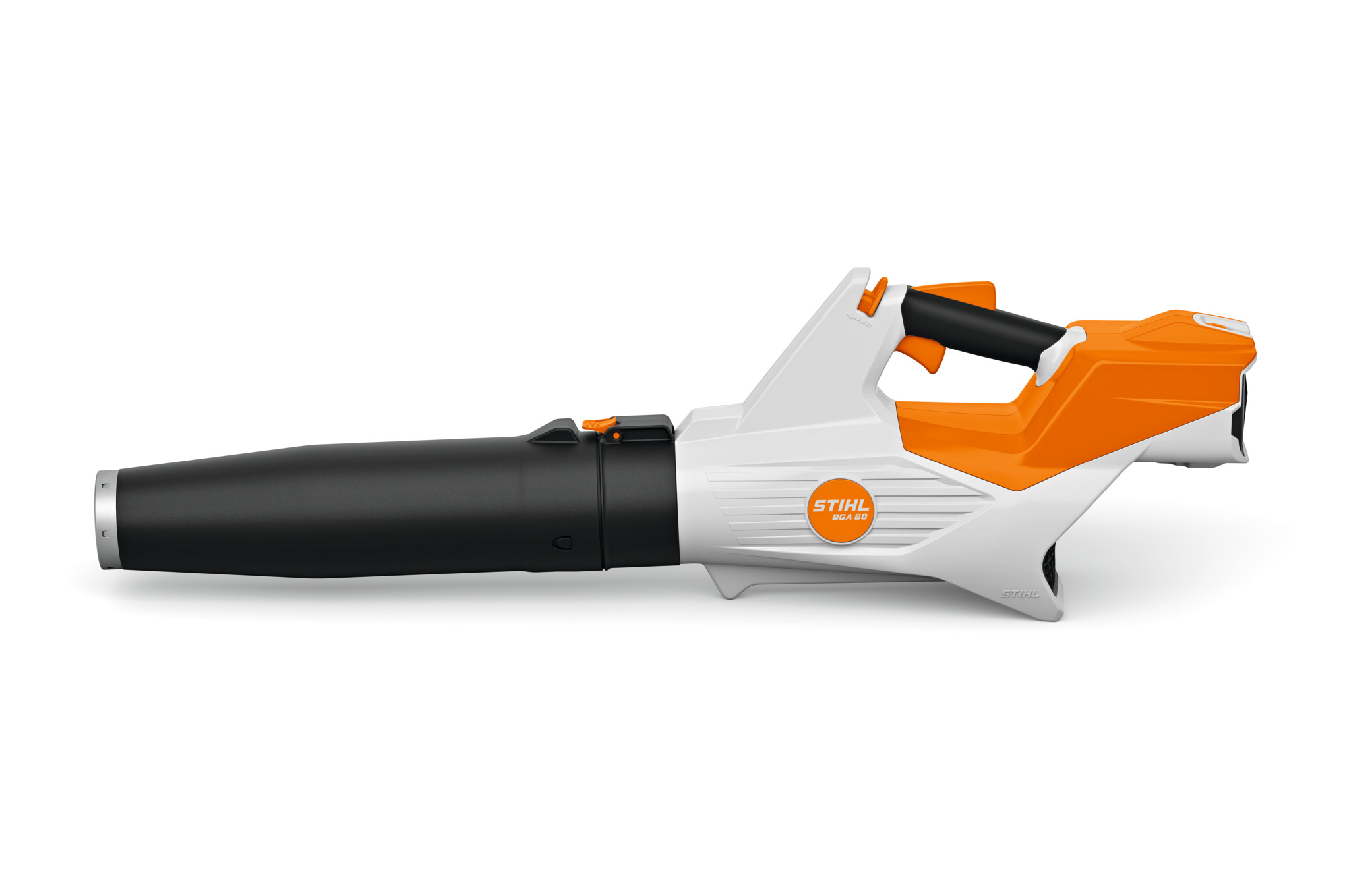 STIHL BGA 60 Akku-Laubbläser in Weiß und Orange mit ergonomischem Design