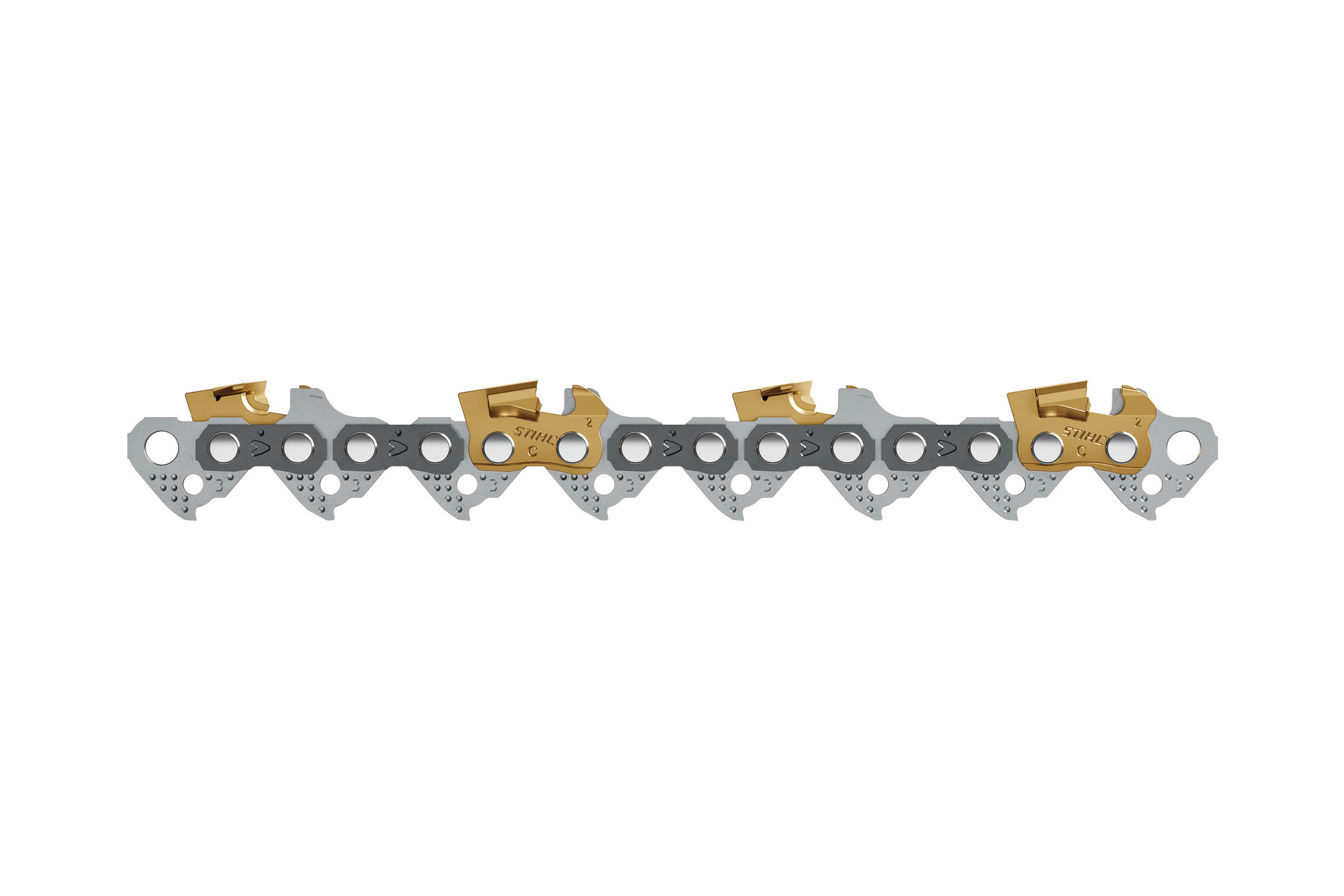 Detailansicht der Stihl Kette 23 RD3 Pro Rapid Duro 35 cm auf weißem Hintergrund
