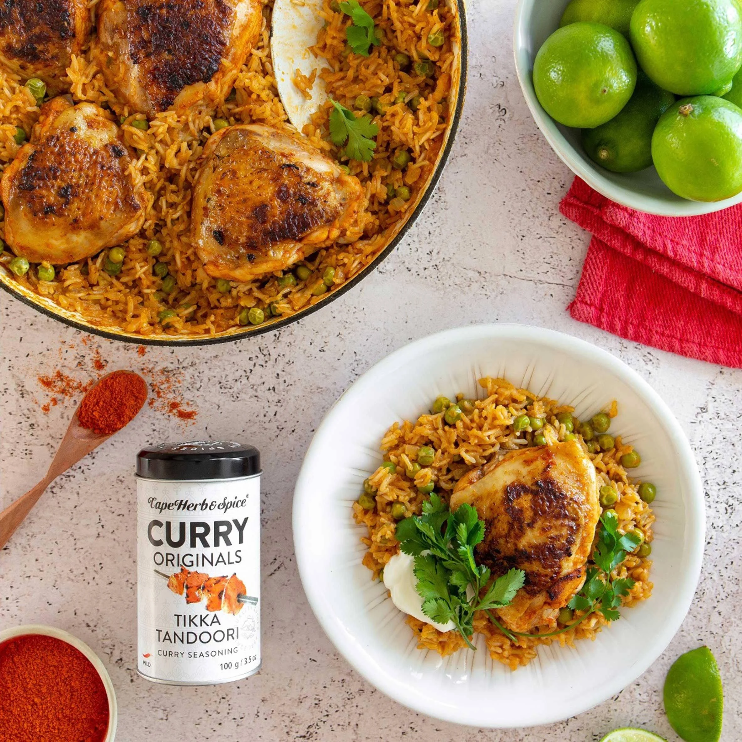 Tandoori Hähnchen und gewürzter Reis mit Cape Herb Rub Curry Tikka Tandoori Gewürz