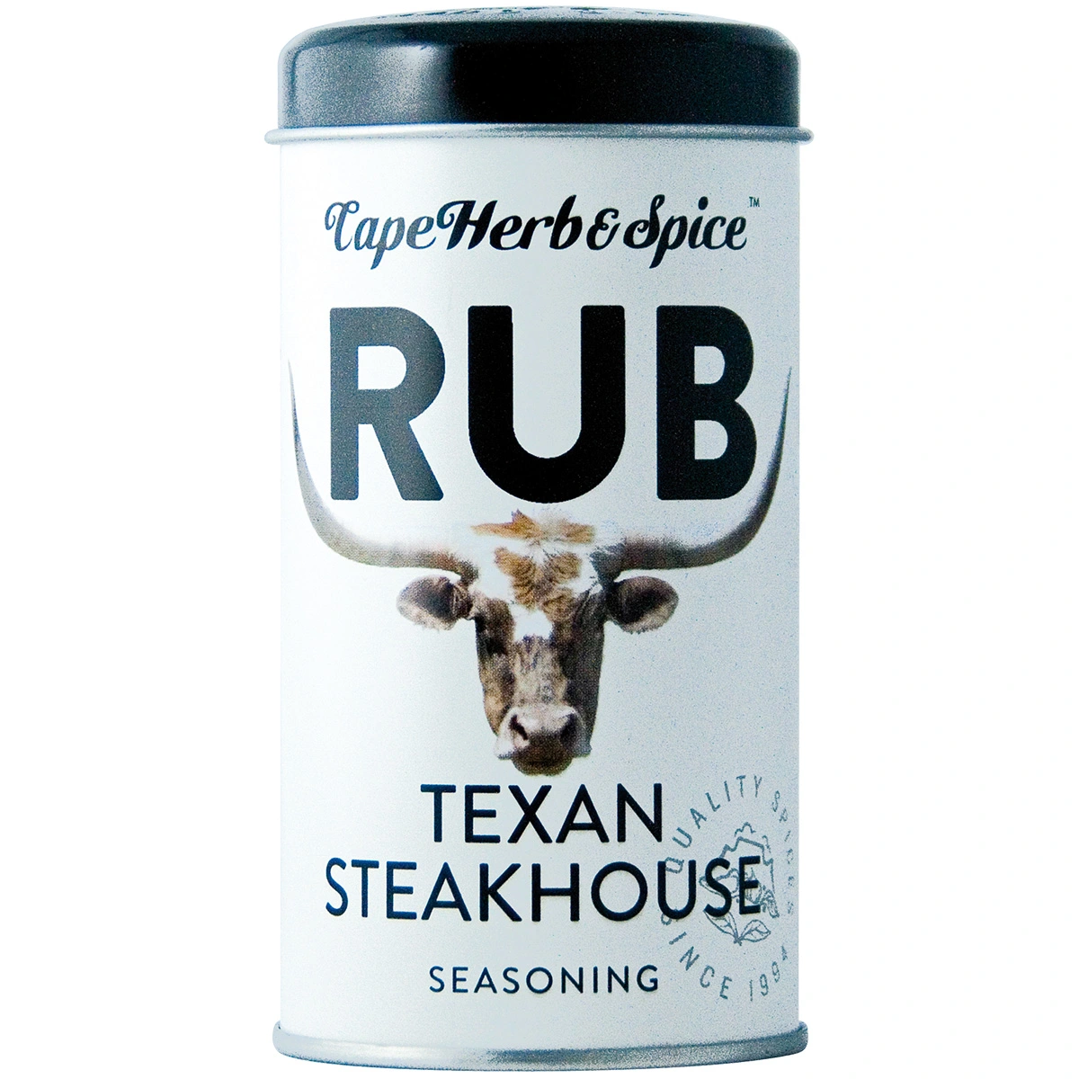 Gewürzdose Cape Herb Rub Texan Steakhouse mit Rinderkopf-Logo