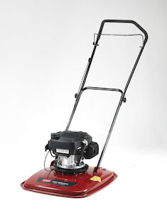 Toro HoverPro 550 Schwebemäher auf weißem Hintergrund mit rotem Chassis und schwarzem Motor